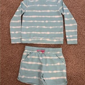 Striped Blue and White Sweatshirt/shorts Set